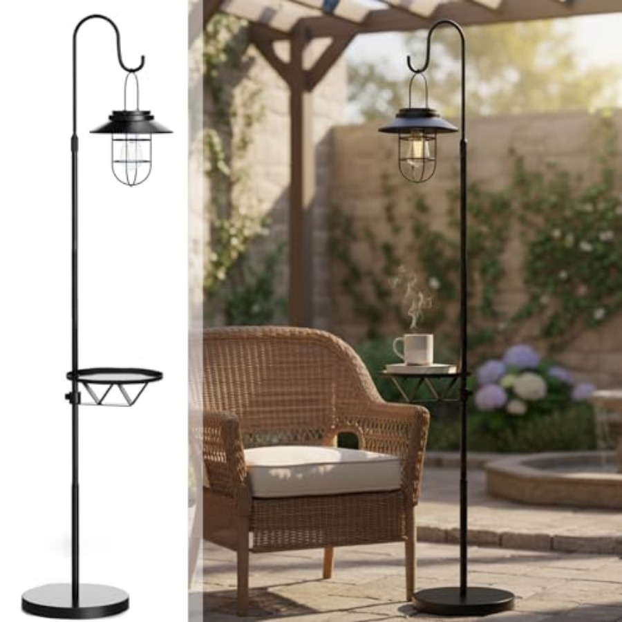 Outdoor Lighting For Patio - Solar-Stehlampe mit Tisch, 60 Zoll Outdoor-Shepherd-Hook