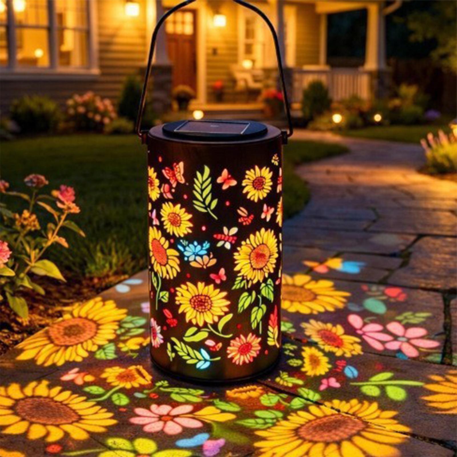 Outdoor Lighting For Patio - Sonnenblumen-Solarlaterne, wetterfestes Metall, bunte Sonnenblumen-Solarleuchten für
