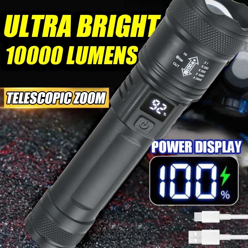 Outdoor Lighting Battery Operated - 9900lm leistungs starke LED-Taschenlampe Batterie Display