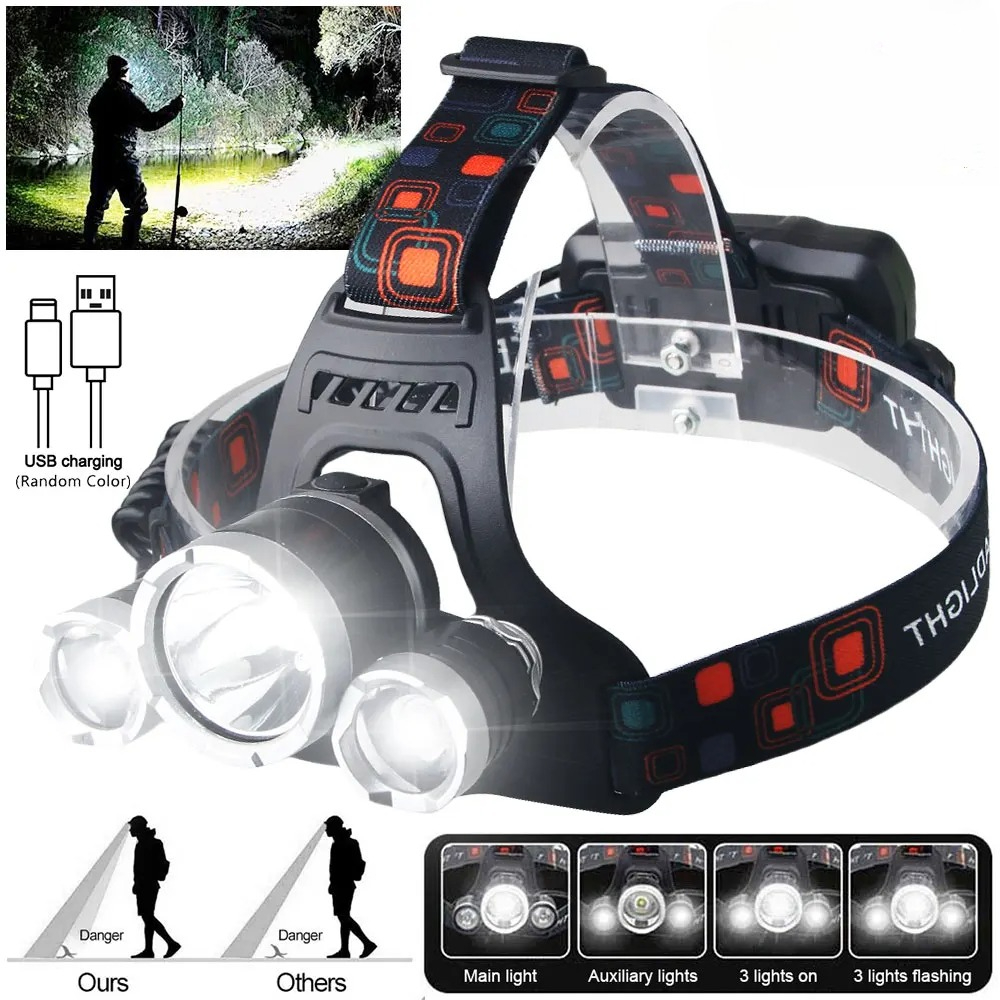 Outdoor Lighting Battery Operated - Hochleistungs-LED-Stirnlampe 18650, wiederaufladbarer Akku, Taschenlampe 90