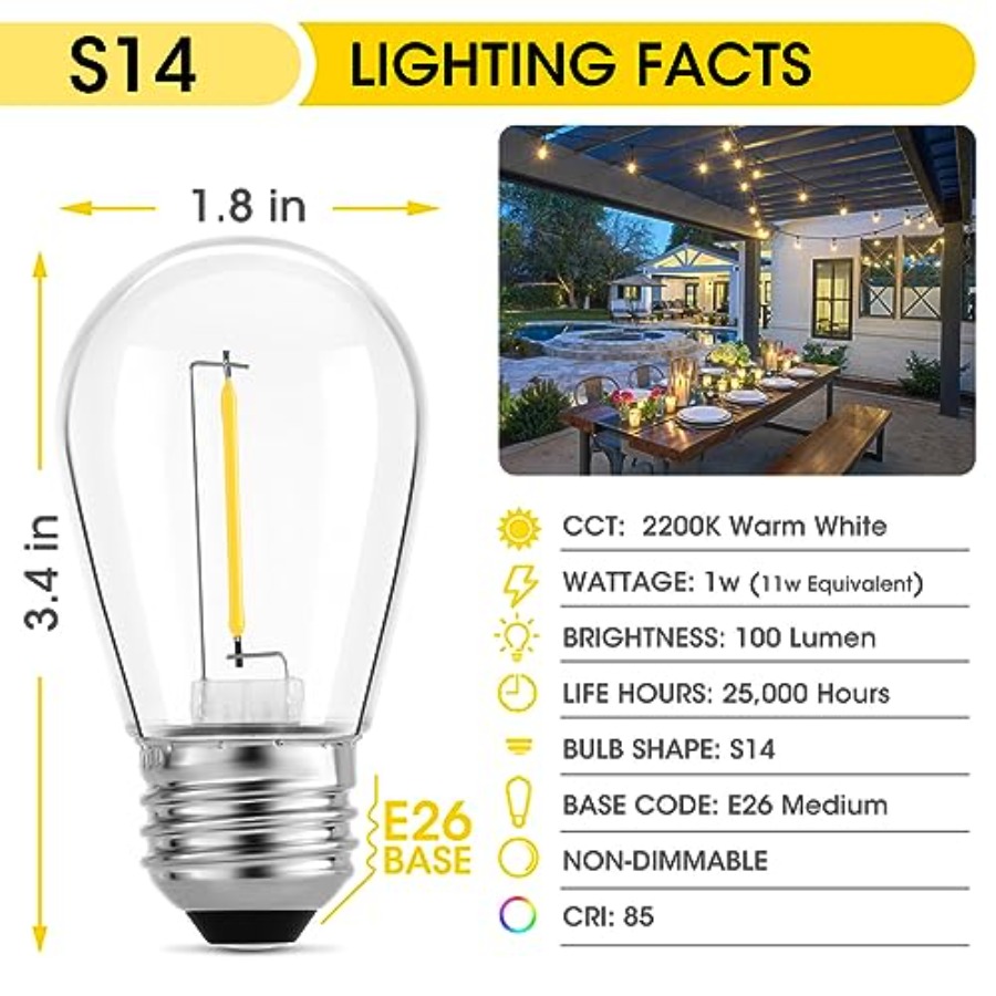 36er-Pack S14 LED-Glühbirnen f – Outdoor Lighting For Patio Bewertung und Preis